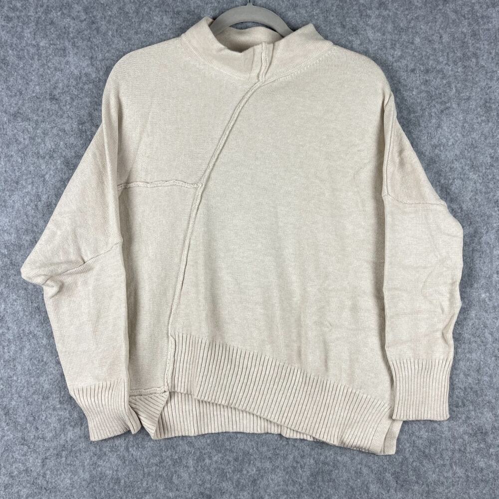Grade Gather Sweater Womens Small Ivory Asymmetrical‎ Mock Neck Wool Minimal